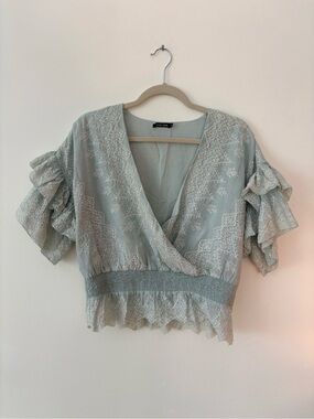 Love Sam Sage Lace-Trim Blouse